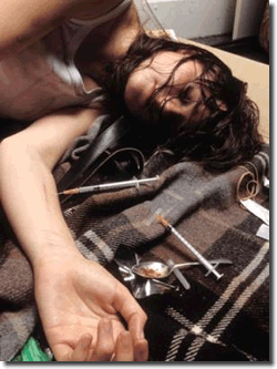 Heroin Overdose girl on bed